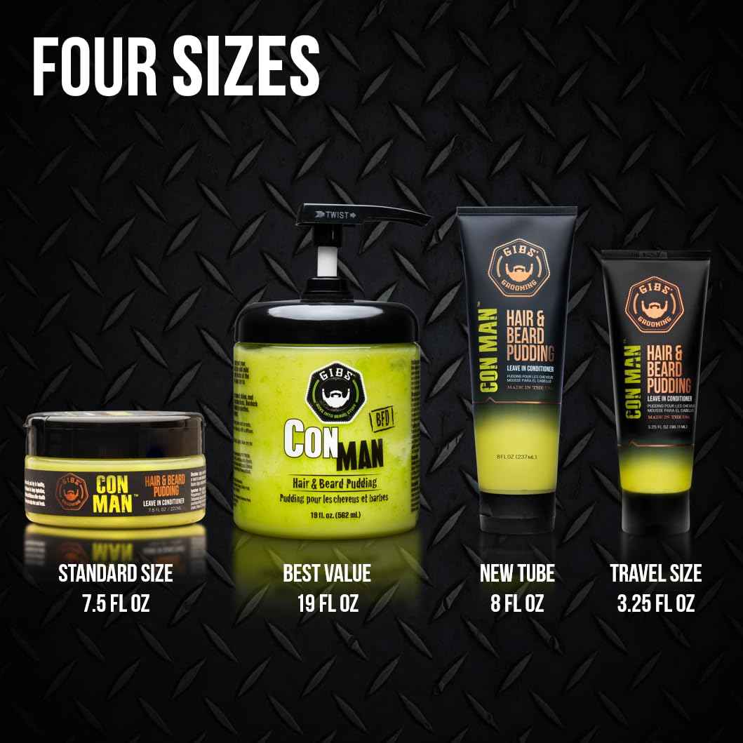 GIBS Con Man Hair & Beard Pudding - Leave-In Conditioner, Curl Definer,Green 7.5 Fl oz