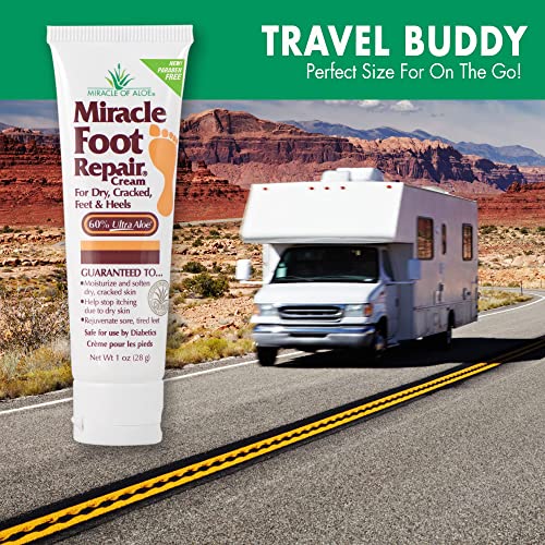 Miracle Foot Repair Cream, (1 oz / 3 Pack) Repairs Dry Cracked Heels and Feet, 60% Pure UltraAloe Moisturizes, Softens, and Repairs