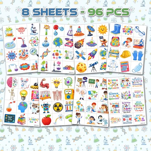 96pc Science Temporary Tattoos for Kids | Chemistry & Physics Themed