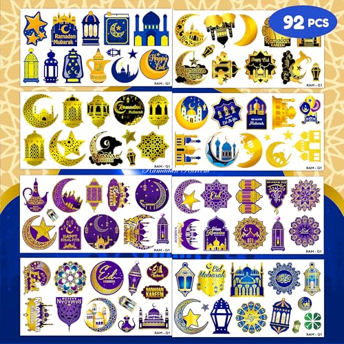 Eid Al-Fitr Temporary Tattoos - 8 Sheets Ramadan Stickers for Kids