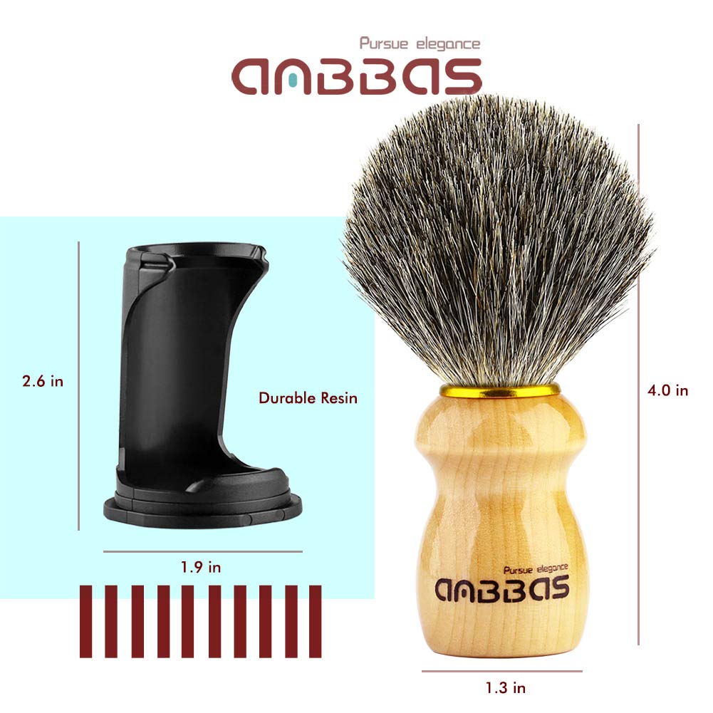 Shaving Brush with Holder, Anbbas Pure Badger Hair Shaving Brush Wood Handle,Black Resin Shaving Stand Contracted Design,2in1 Wet Shaving Set for Men