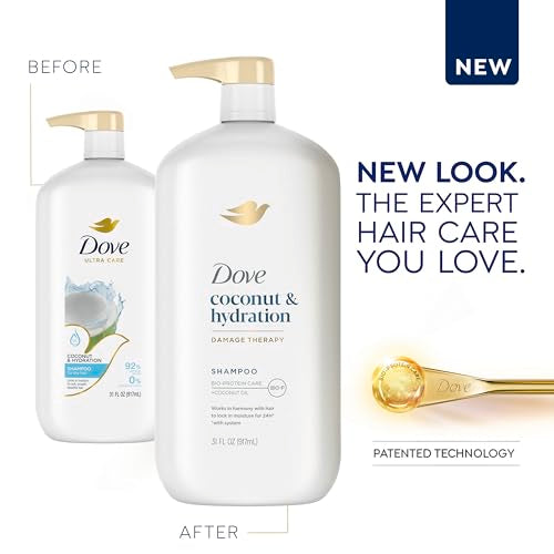 Dove Shampoo Coconut & Hydration Pack of 4 For Dry Hair Shampoo with Oil Blend of Coconut, Jojoba & Sweet Almond 31 oz