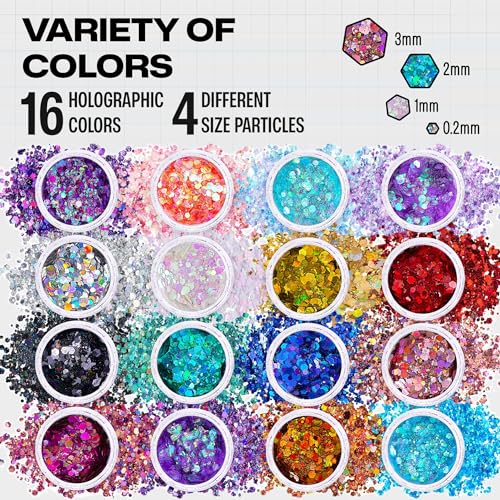 Body Glitter Set – 16 Colors Holographic Festival Makeup with Glue