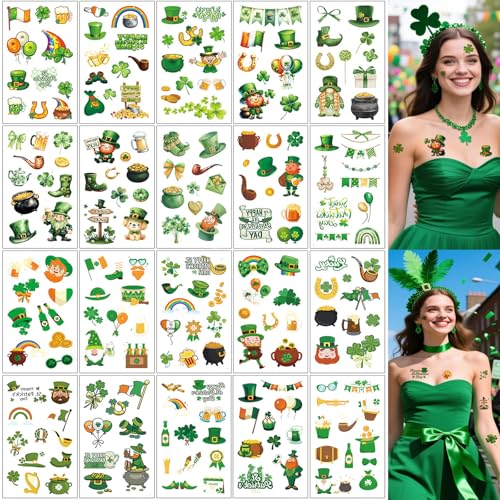 St Patrick's Day Temporary Tattoos - 20 Sheets Shamrock