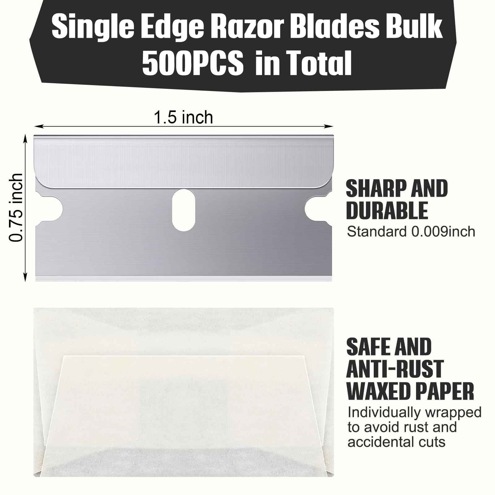 Lasnten 500 Pcs Single Edge Razor Blades, Industrial Scraper Razor Blades Safety Straight Edge Replacement Box Cutter Blade for Glass Paint Scraper, Removing Labels, Decals, Stickers