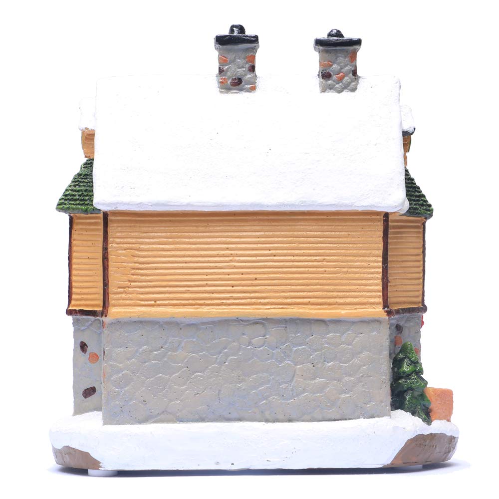 QPURP Christmas Village House, Polyresin Lighted Winter Ski Lodge Scene Decoration Christmas Ornament