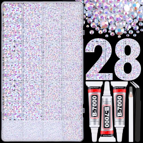 White AB 30000 Pcs Resin Rhinestones with Tweezers & 3x B7000 Glue for DIY Crafts Shoes Nails