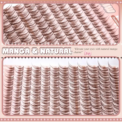 Brown Lash Clusters Wipsy Manga Lashes Clusters Natural Eyelash Clusters Dark Brown Lashes C Curl Cluster Eyelash Extensions Invisible Band False Eyelashes 10-16mm Cluster Lashes 144Pcs