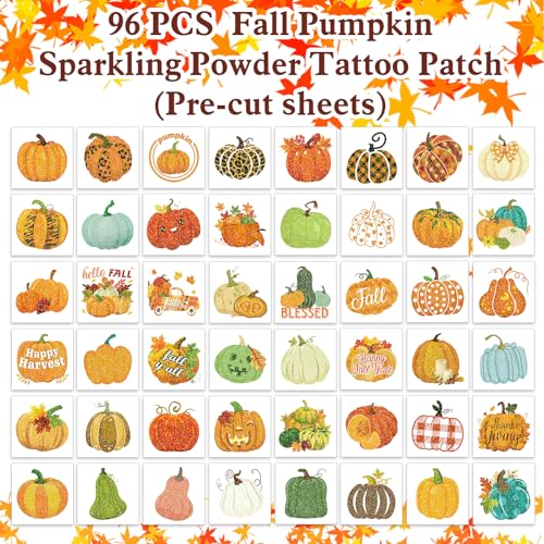 96pc Glitter Pumpkin Temporary Tattoos Fall Party Decor