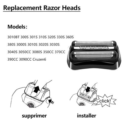 21B Shaver Blades for Braun Series 3 Replacement Head&for Braun s3 Wet and Dry Replacement Head, 21B Foil and Cutter Compatible with Braun Series 3 Electric Razors 300s,310s,3010s,3040s,5409,340s-4