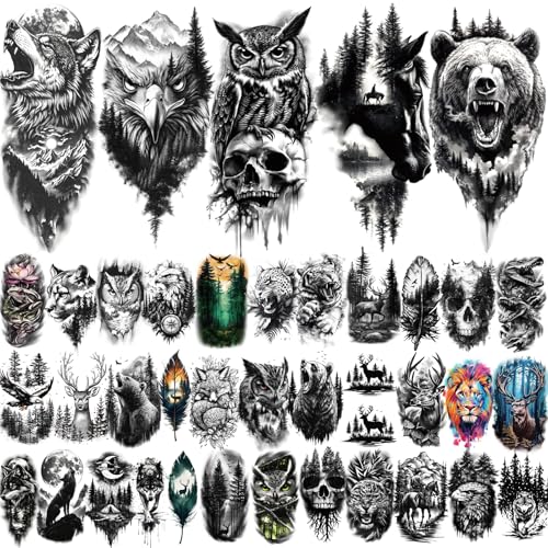 77 Sheets Temporary Tattoo Stickers - Animals & Skulls