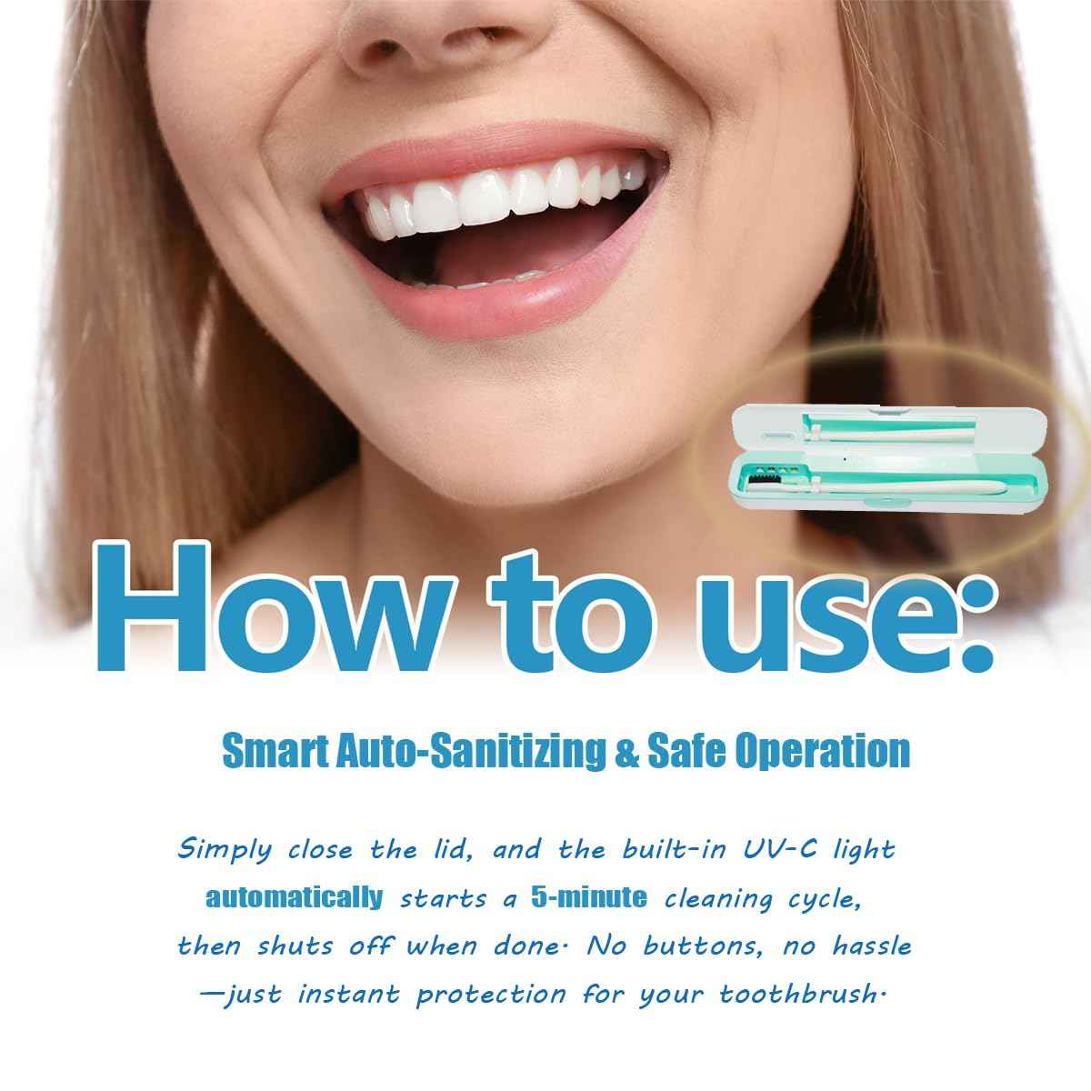 UWTLFCE UV-C Toothbrush Sanitizer Case for Travel, Portable Sanitizer and Holder Universal Fits Electric and Manual Brush Heads, Smart Automatic Operation