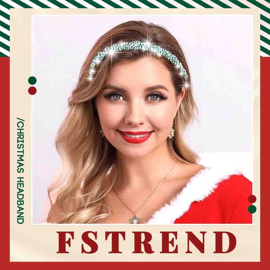 Fstrend Elastic Crystal Hairbands Rhinestone Headband Multicolors Boho Sparkle Head Chain Headpieces for Women (Green)