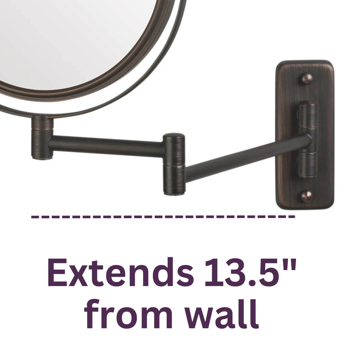 JERDON Two-Sided Wall-Mounted Makeup Mirror - Makeup Mirror with 5X Magnification & Wall-Mount Arm - 8-Inch Diameter Mirror with Bronze Finish Wall Mount - Model JP7506BZ