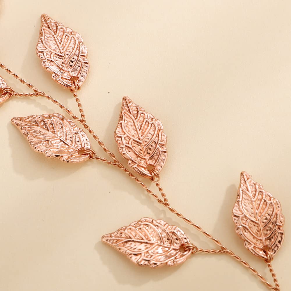 Teyglen Wedding Bridal Leaf Hair Vine Boho Headpiece Rose Gold Leaves Headband Wedding Hair Pieces Hair Accessories for Women Bride Grils (Rose Gold)