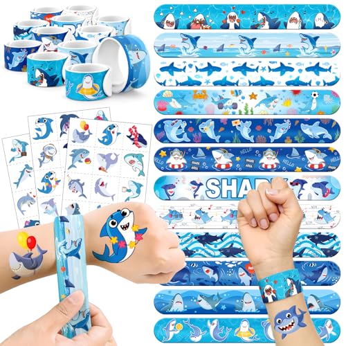 Shark Party Favors Set - 36 Tattoos & 24 Slap Bracelets for Kids