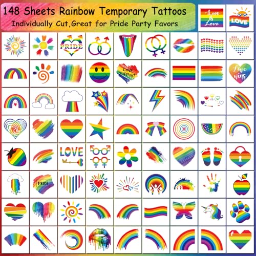 Rainbow Temporary Tattoos 148 Sheets - Pride Waterproof