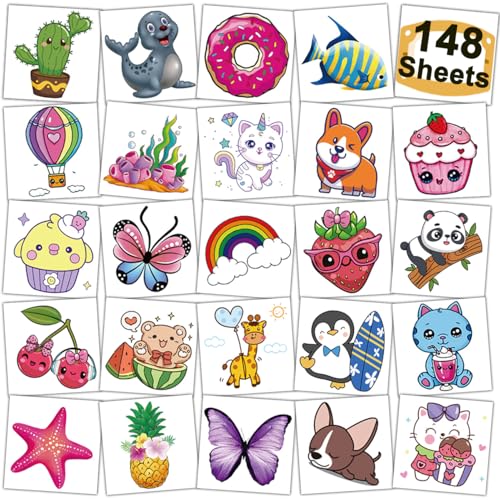 148 Temporary Tattoos for Kids - Mixed Styles Sheet Set