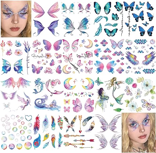 Glitter Temporary Tattoos for Women - 18 Sheets Butterfly Flower