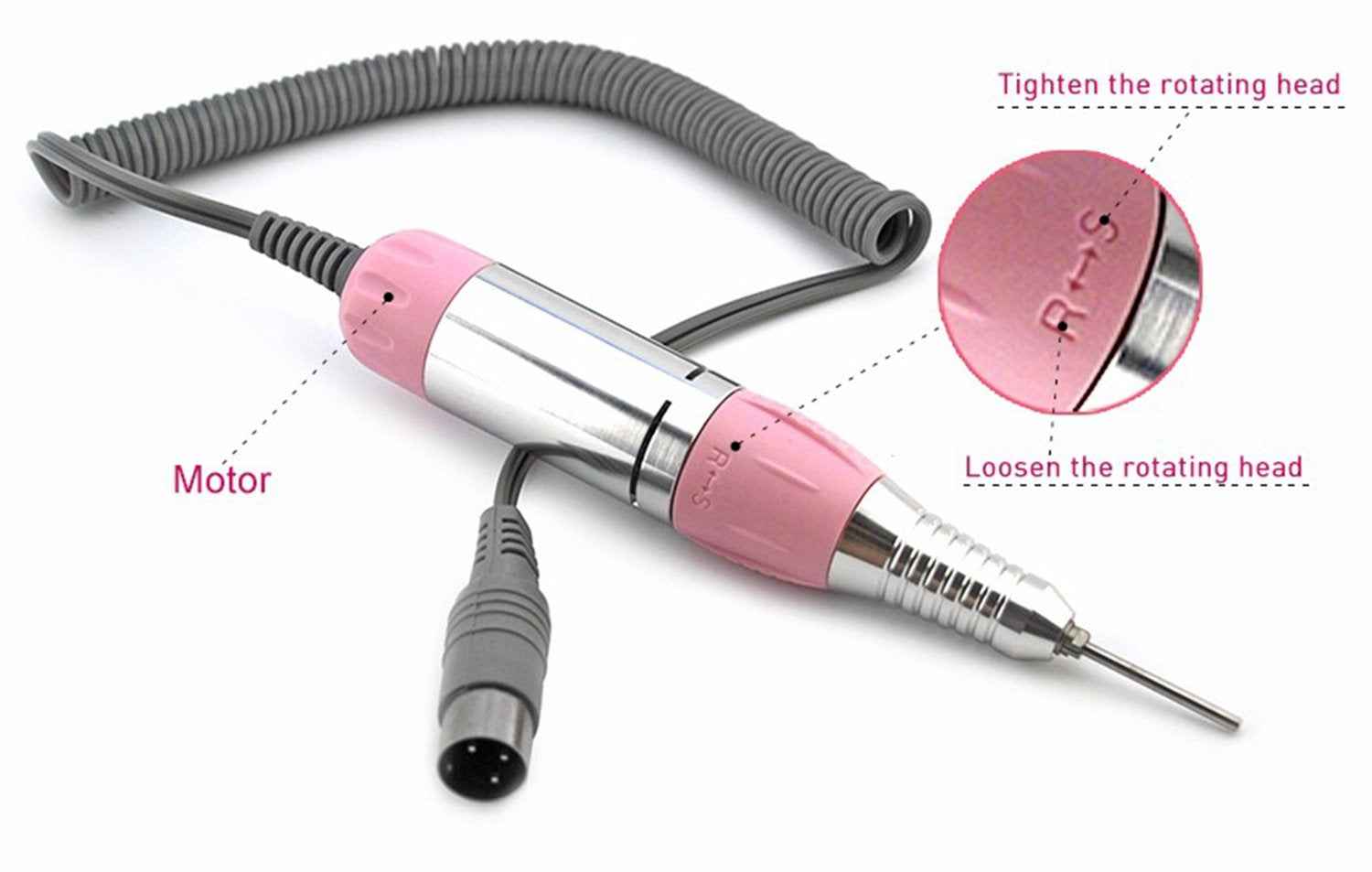 Rolabling Nail Drill Handpiece Electric Nail Drill Handle Machine Replacement Nail Polishing Pen Portable Manicure Pedicure Tool (Pink)
