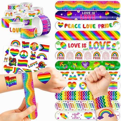 48Pc LGBT Pride Party Favors - Rainbow Tattoos & Slap Bracelets