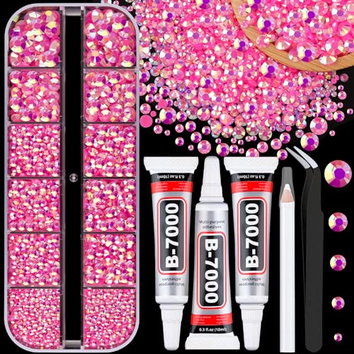 Pink AB Flatback Rhinestones Jewelry Crafting Kit with Glue, 2 Boxes & Tools