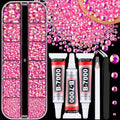 Pink AB Flatback Rhinestones Jewelry Crafting Kit with Glue, 2 Boxes & Tools