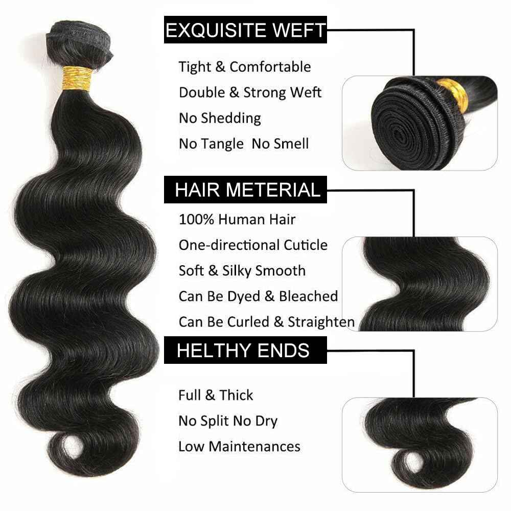 Nervoss 12A Human Hair Bundles Body Wave 20 Inch One Bundle 100% Unprocessed Brazilian Virgin Hair Natural Black Color