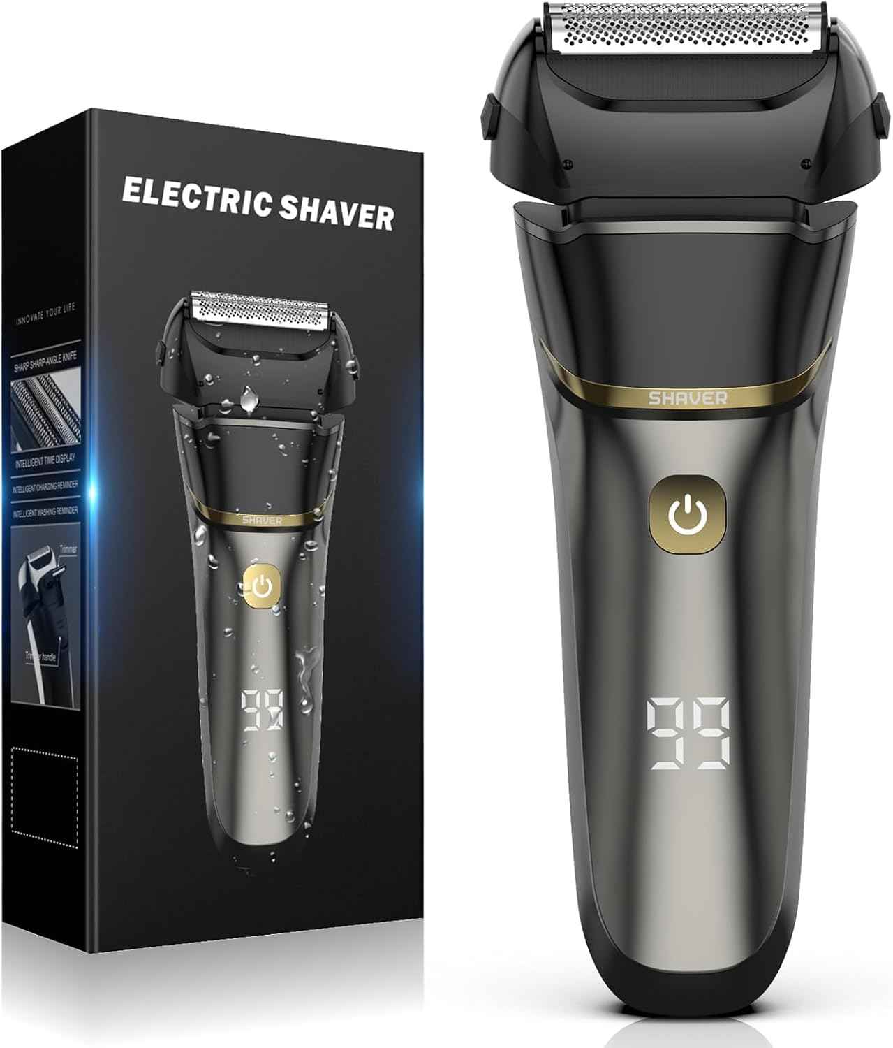 Electric Razor for Men Face, Electric Shavers for Men, Cordless Rechargeable Waterproof Foil Shaver with LED Display for Beard Trimming（Black）
