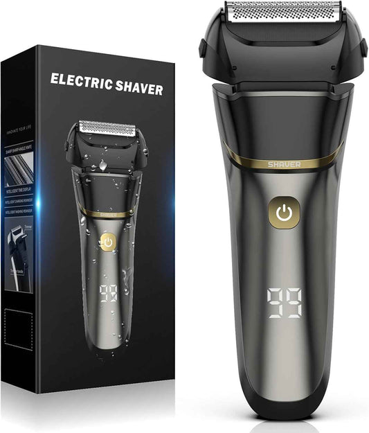 Electric Razor for Men Face, Electric Shavers for Men, Cordless Rechargeable Waterproof Foil Shaver with LED Display for Beard Trimming（Black）