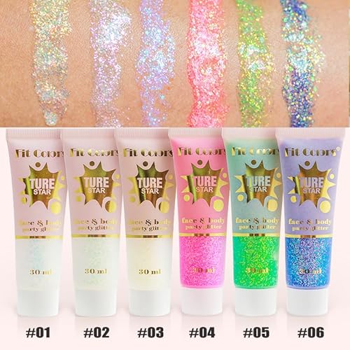 GL-Turelifes Holographic Body Glitter, Chameleon Face Glitter Mermaid Liquid Eyeshadow Fine Glitter for Body, Face, Hair, Halloween Wedding Festival Glitter Sparkling 1.06oz (#03 White)