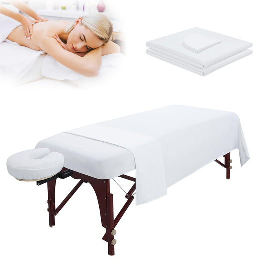 MVSUTA 6 Pieces of 2 Sets White Soft Microfiber Fabric SPA Table Sheet Waterproof Bed Cover for Massage Beauty Tattoos,Premium Facial Bed Cover,Flat and Fitted Sheets with Face Cradle Cover