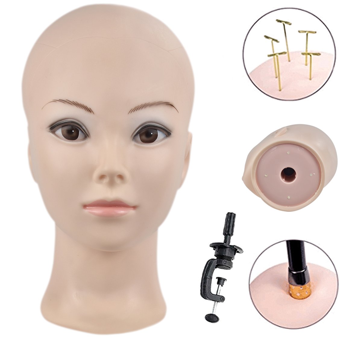 ErSiMan Cosmetology Bald Manikin Mannequin Head for Wigs Making Wig Display Hat Display Glasses Display with Free Clamp …