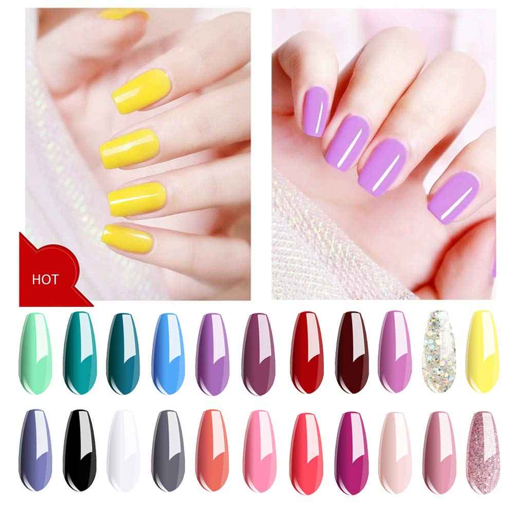 Vishine 24 PCS Soak Off UV Gel Nail Polish Plain Range - 22 Color Gel Polish & No Wipe Base and Top Coat Starter Set 02