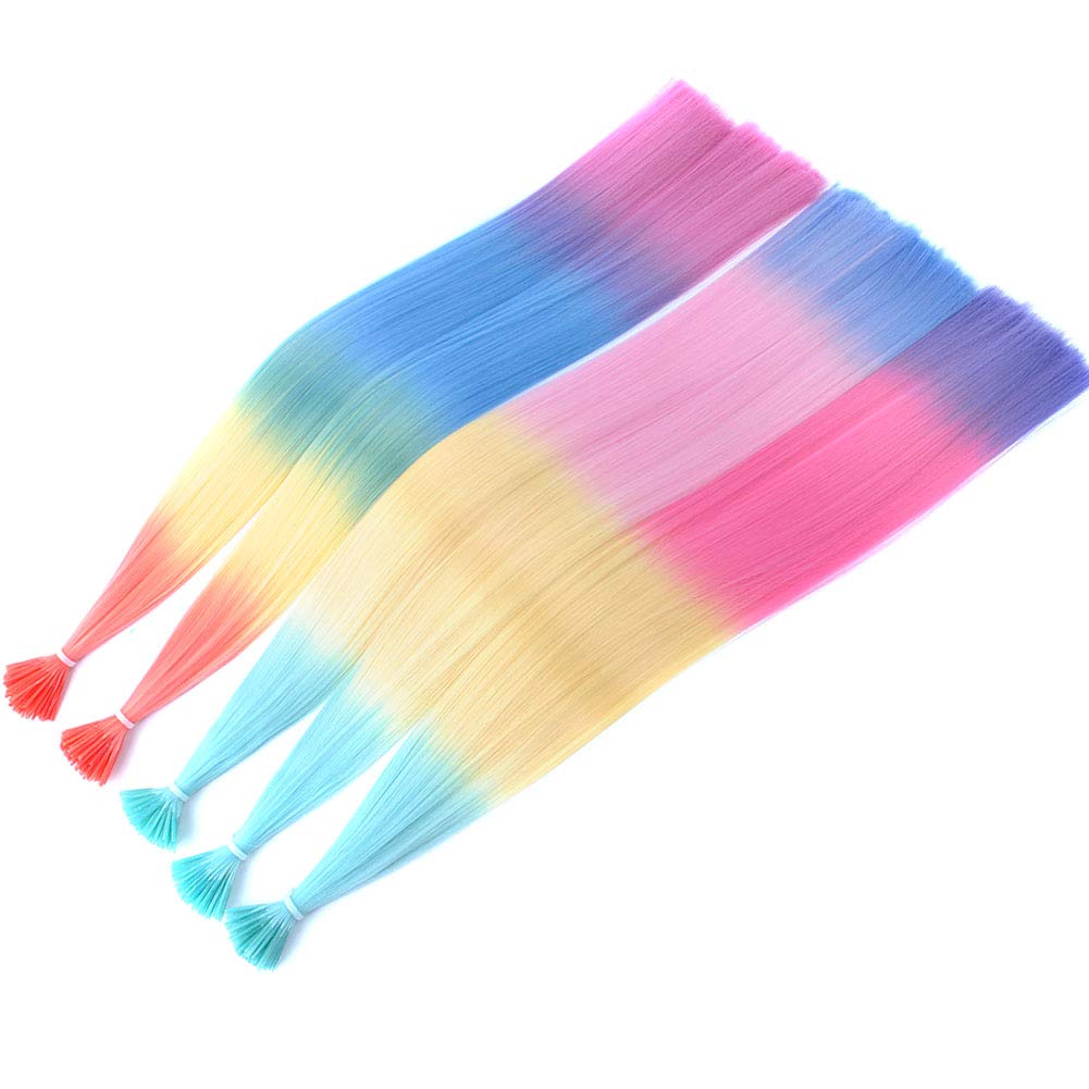 Solid Colorful 20inch Womens Rainbow Synthetic Fiber Feather I Tip Hair Extensions With Mirco Beads(50 Strands, Rainbow Style B)