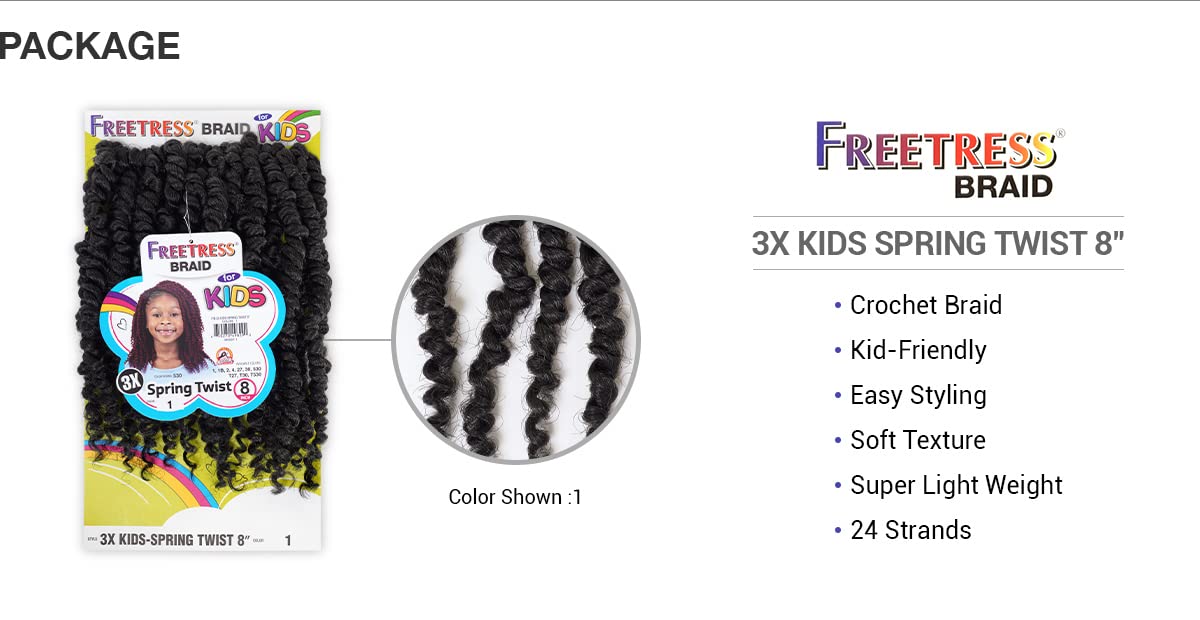 FreeTress Crochet Braids 3X Kids Spring Twist 8" (1-PACK, T530)