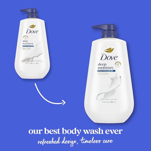 Dove Body Wash with Pump Deep Moisture for 24hr Lotion-Soft Skin Moisture Moisturizing Skin Cleanser with No Sulfates No Parabens,(Pack of 6)