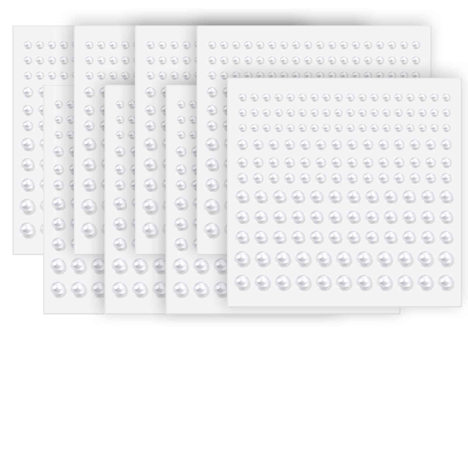 Pearl Stickers for Hair Decoration, Self-Adhesive Gems, 3-6mm White Jewels, Face Body Nail Art Craft (1320)