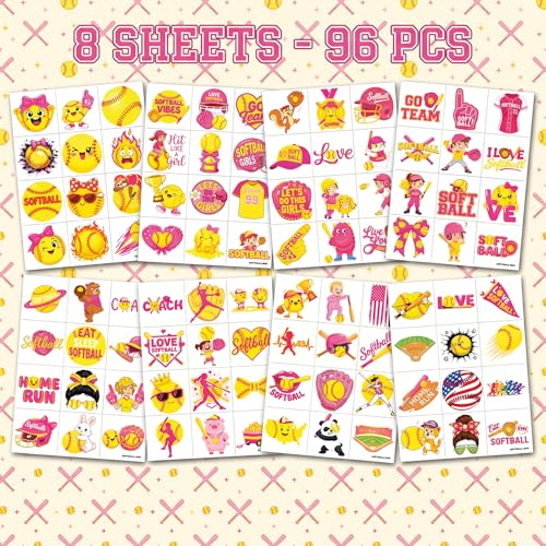 96PCS Softball Temporary Tattoos for Kids - Waterproof Sports Party Favors