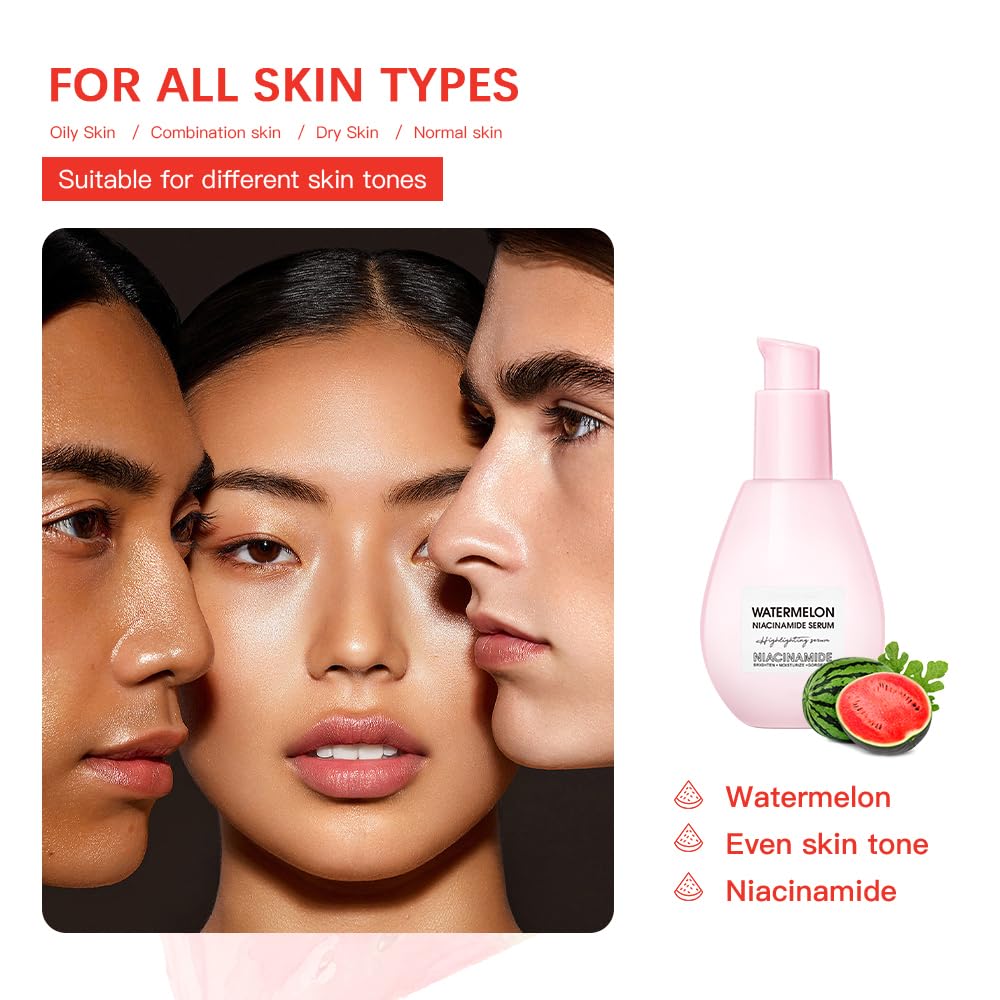 Watermelon Niacinamide Face Serum, Face Serum with Citrullus Vulgaris(watermelon) Fruit Extract, Sodium Hyaluronate, Glycerin, Serum for Skin Care, Moisturize (1PCS)