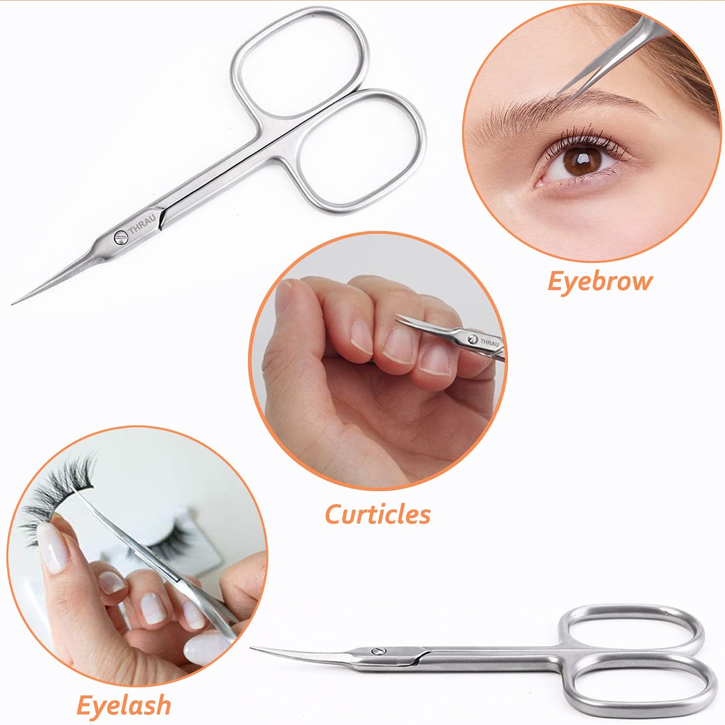 THRAU Cuticle Scissors Extra Fine for Manicure and Pedicure, Curved Blade Nail Scissors, Precise Pointed Tip Grooming Kit for Eyebrow, Eyelash, Trim Nail and Dry Skin, Small Scissors