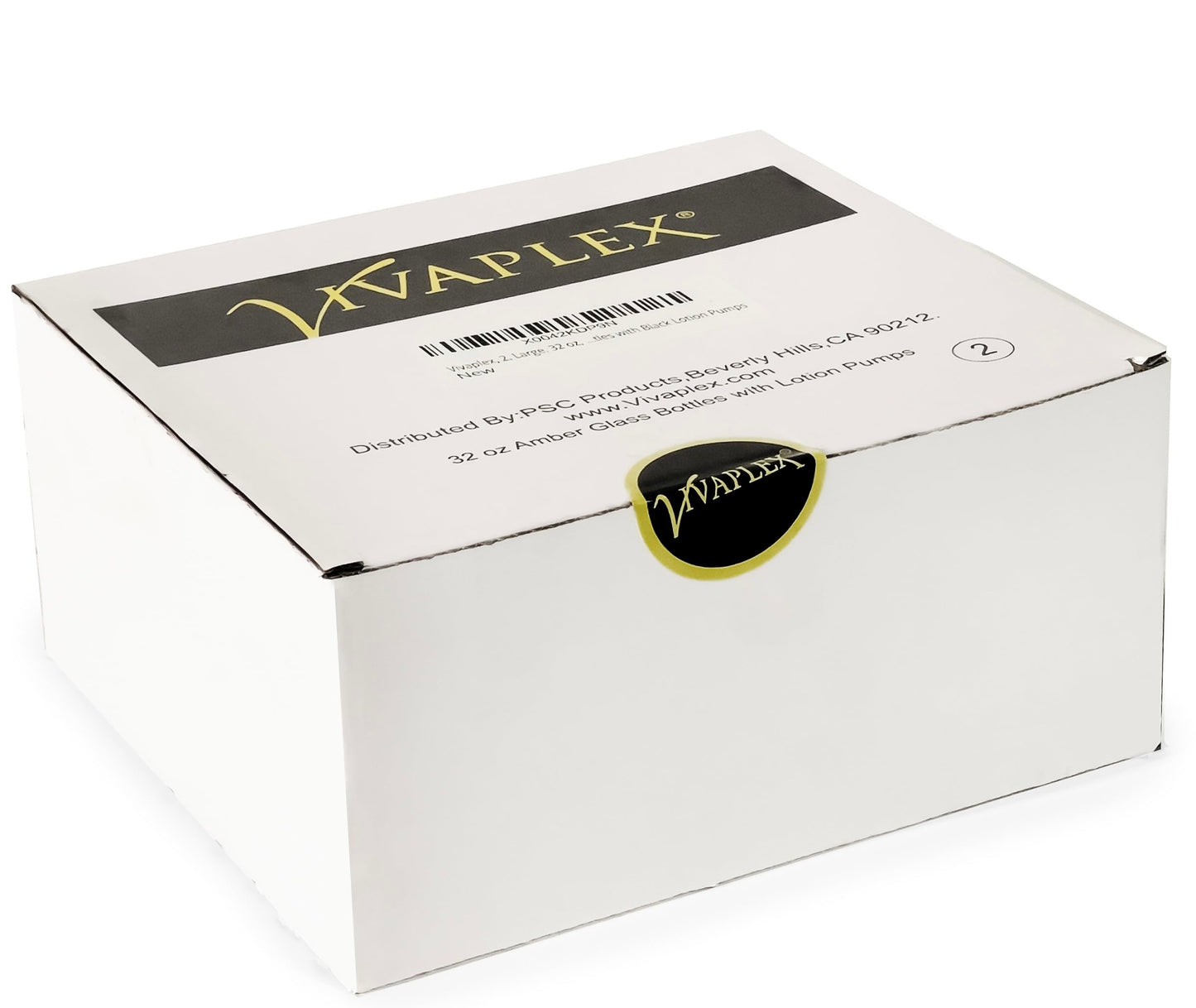 Vivaplex, 2, Large, 32 oz, Empty, Amber Glass Bottles with Black Lotion Pumps