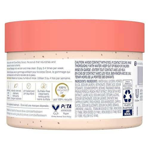 Dove Body Scrub White Peach & Crushed Rice 3 Count for Visibly Silky-Smooth, Nourished Skin, with ¼ Moisturizing Cream, 10.5 oz