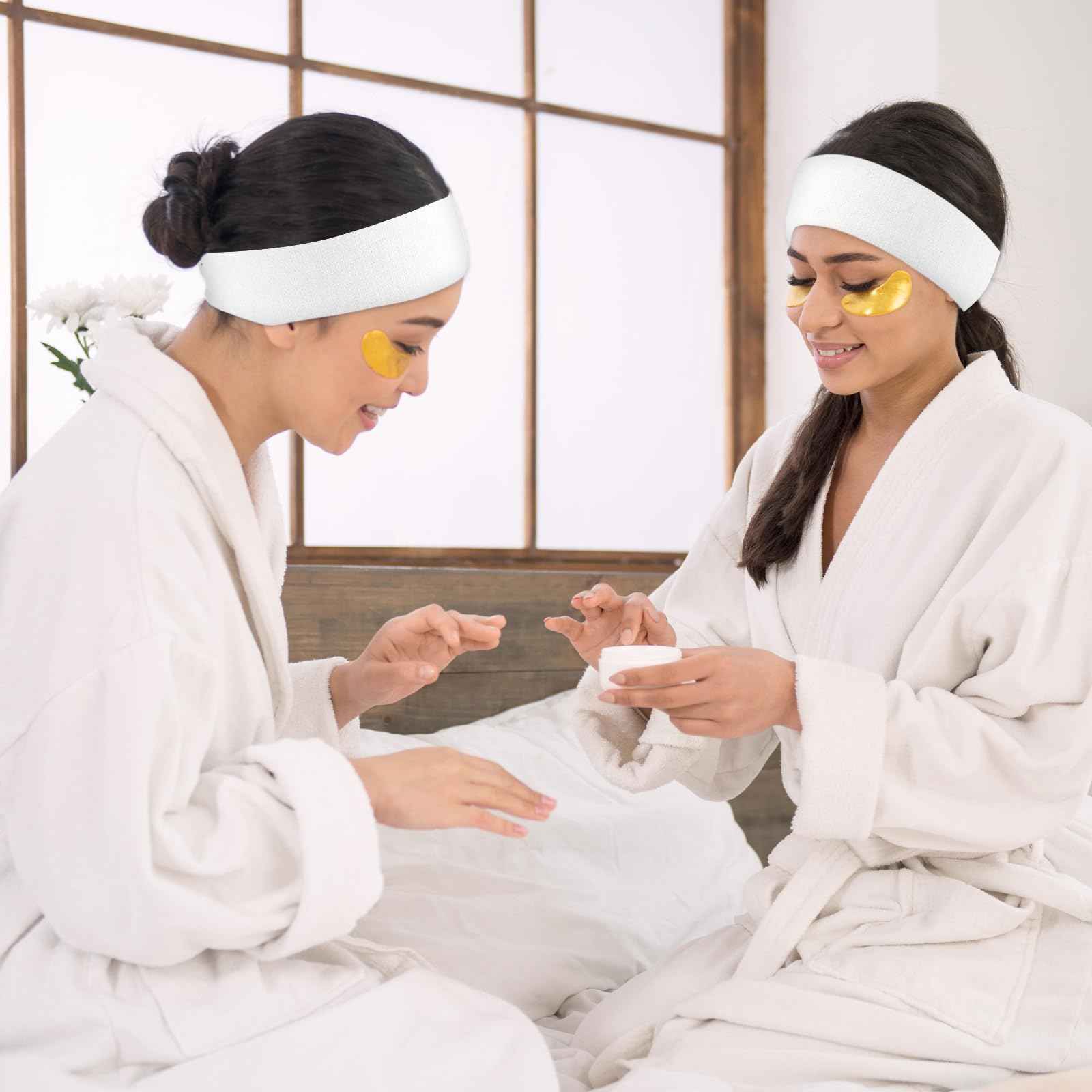 MBAIYO 150 Pcs Disposable Facial Spa Headbands, White Stretchable Non-Woven Fabric Facial Head Bands Soft Skin Care Hair Bands with Convenient Closure for Salons Makeup Skincare Fitness Travel