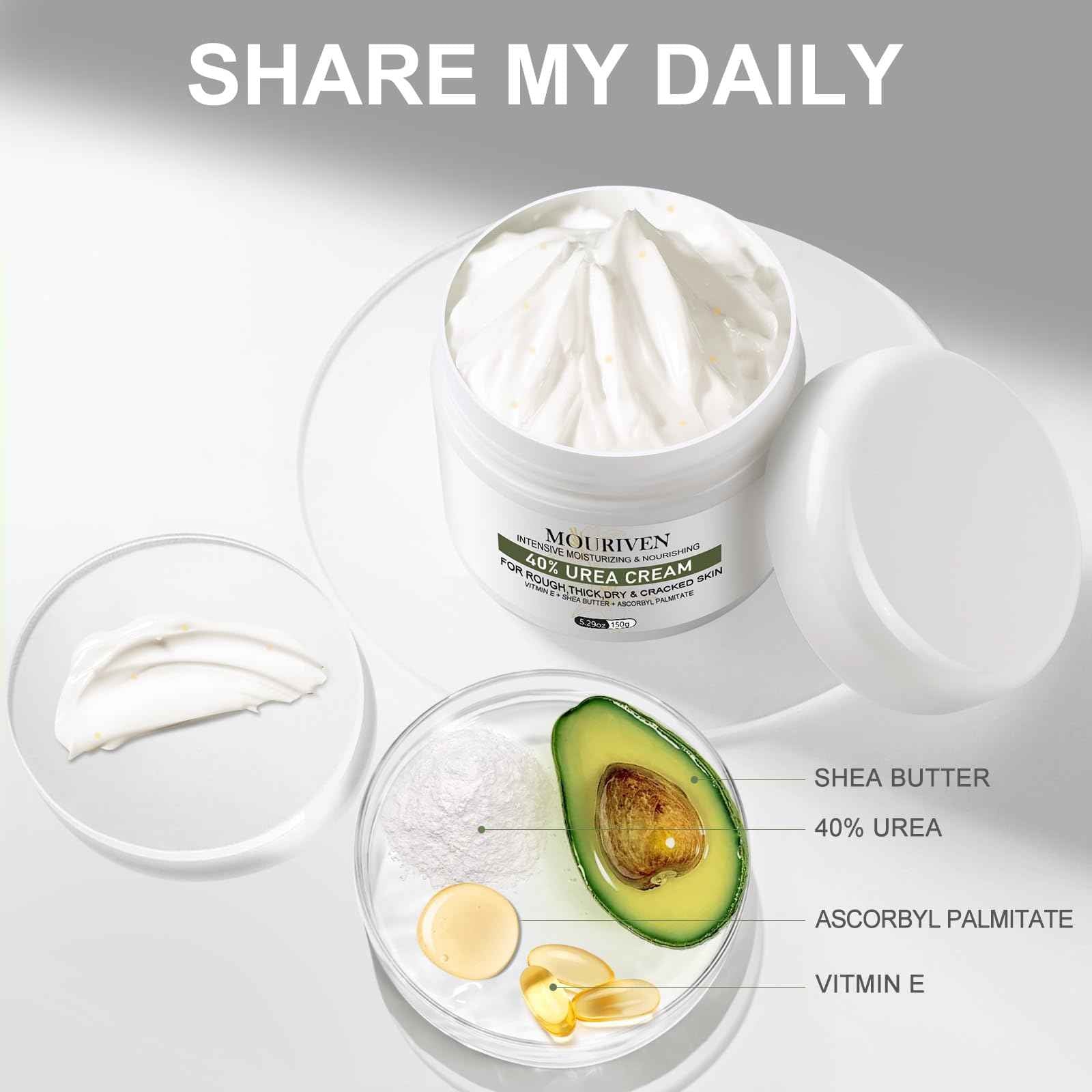 Mouriven 3 Packs Urea Cream 40 Percent - Foot & Hand Cream, for Dry, Cracked Heels, Feet, Knees, Elbows, and Hands, Callus Remover, Maximum Strength Urea Lotion for Softening and Moisturizing