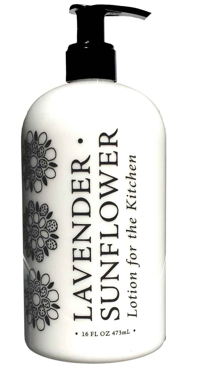 Greenwich Bay LAVENDER SUNFLOWER LOTION FOR THE KITCHEN, Enriched with Shea Butter, Cocoa Butter, Virgin Olive Oil, Sunflower and Lavender Oils 16 oz