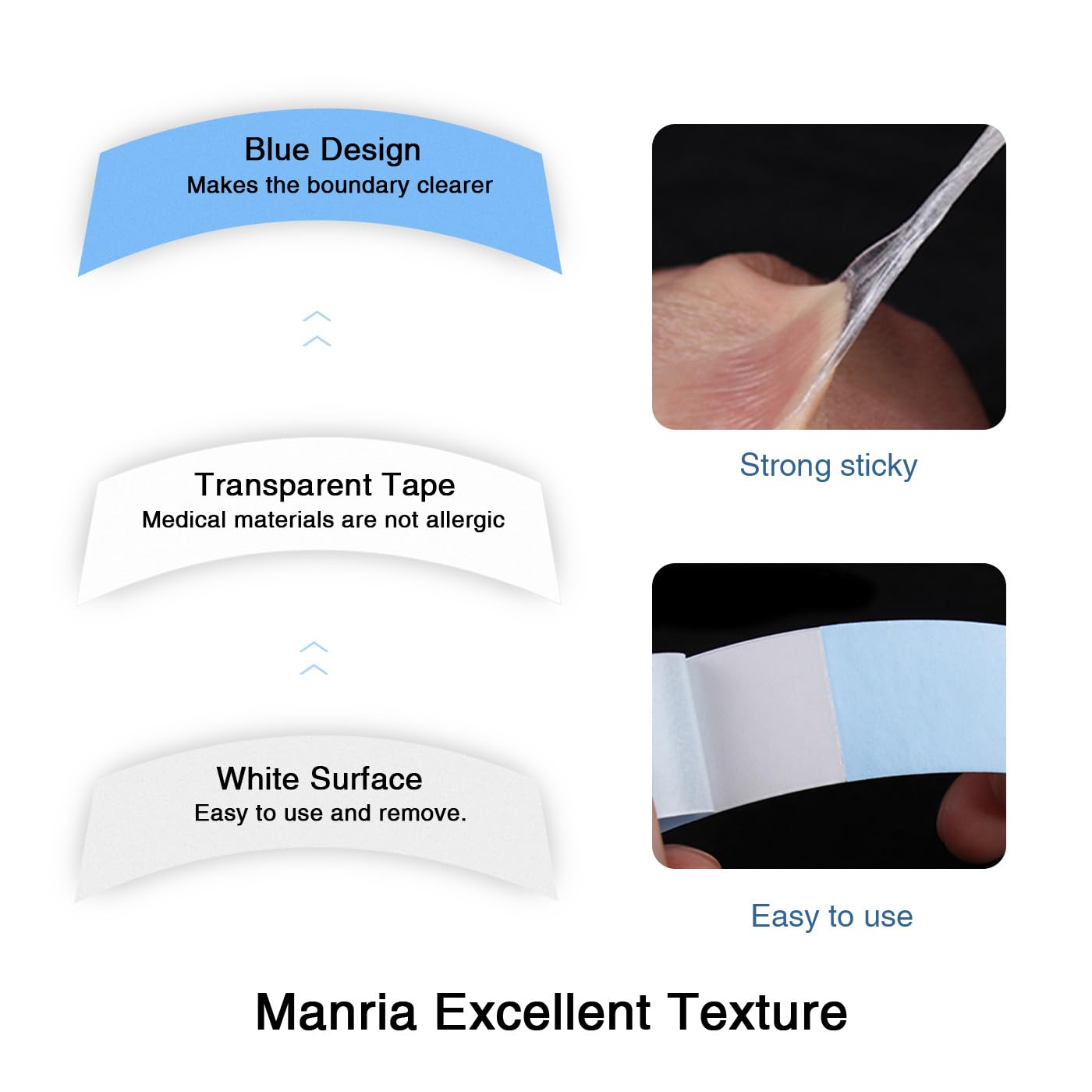 Manria Lace Front Wig Tape Double Sided Wig Tape for Lace Wigs 36 PCS Strong Hold Adhesive Tape Waterproof Lace Tape for Wigs Toupee Hairpiece #Blue 36PCS