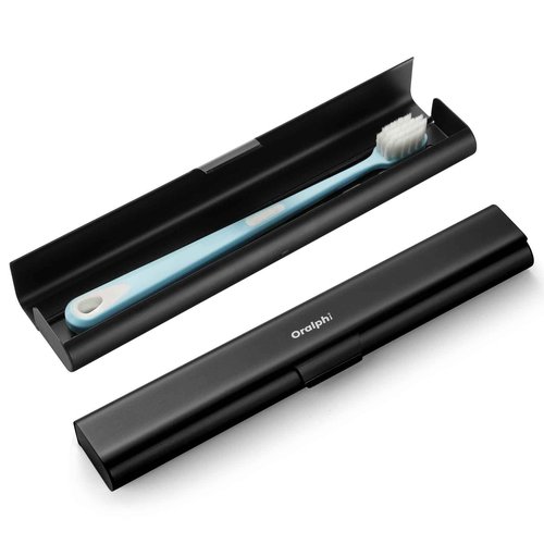 Oralphi Aluminum Toothbrush Travel Case, Portable Travel Toothbrush Holder, Durable Manual Toothbrush Box Container for Traveling, Bathroom, Camping, Business Trip-Black