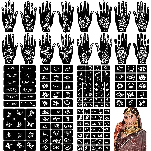 Henna Tattoo Stencil Kit - 165+ Designs, 23 Sheets, Reusable