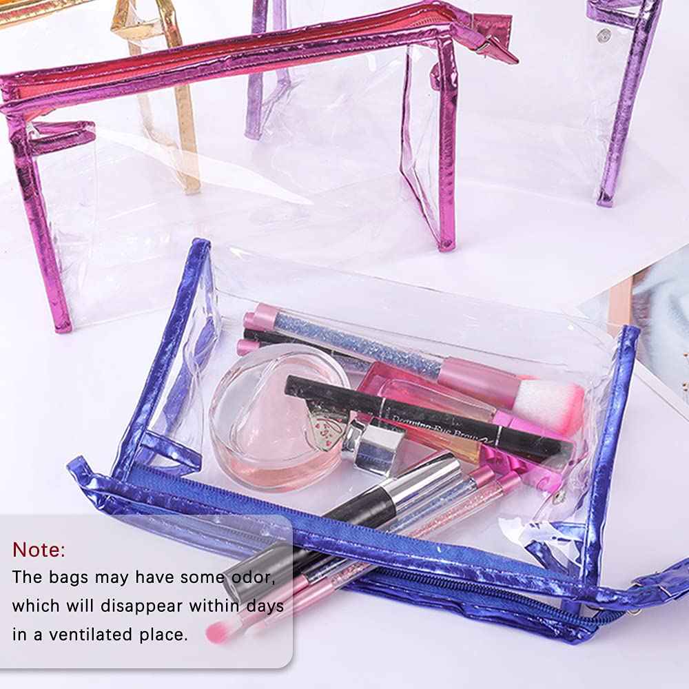 SITAKE 12 Pcs Portable Transparent Cosmetic Bags, Clear Waterproof Makeup Bags with Handle, PVC Travel Toiletry Bags Pouches, Clear Pencil Cases, Stationary Organizers(6 Colors)